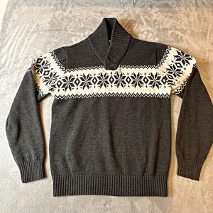 H2H Men's Fair Isle H2H Mock Neck Button Knit Acrylic Pullover Sweater L